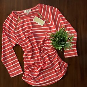Michael Kors Stripped Top w/Zipper Detail NWT